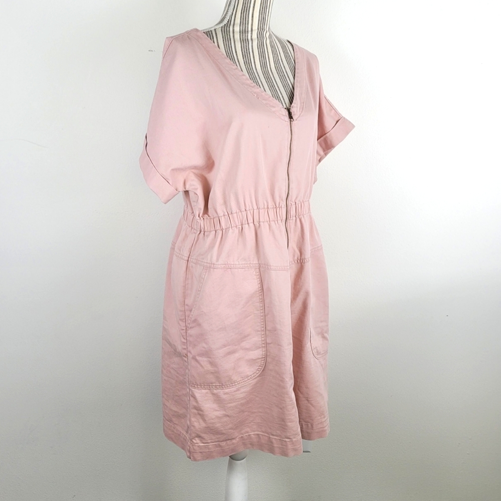 Universal Thread Large Blush Pink elastic waist full zip short sleeve dress - Picture 1 of 7